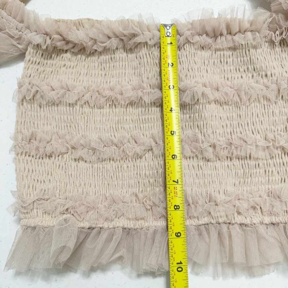 Mable Smocked Tulle Tube Cropped Top Neutral Size Small - Picture 10 of 11